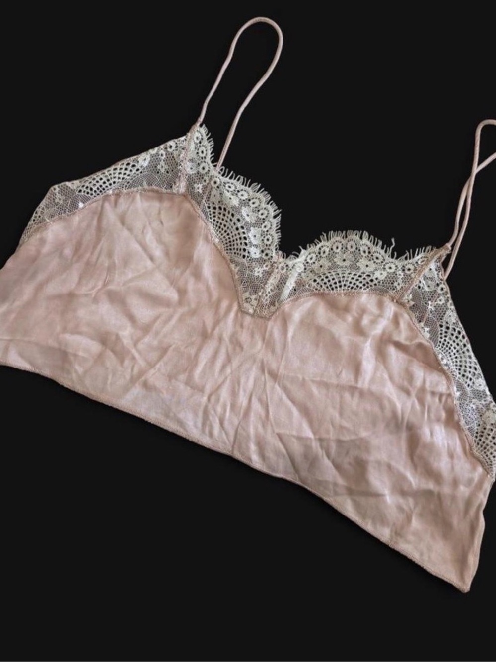 Free people intimates Lace-Trim Satin Cropped cami in blush pink